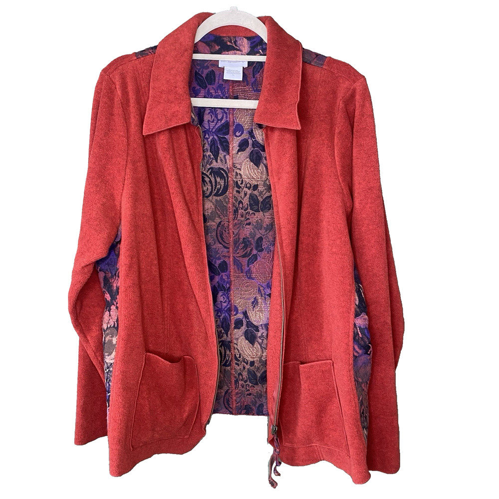 Soft Surroundings Jacket Womens 1X Orange Tapestry Floral Bohemian Grandma Core